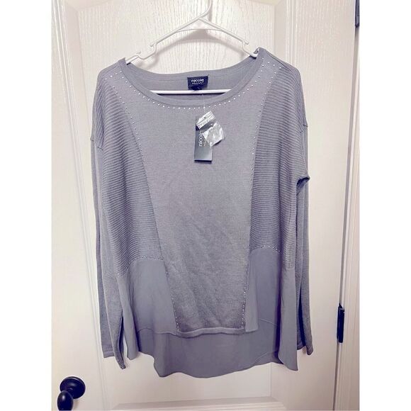 New Nicole Miller mixed media sweater size L - Picture 1 of 7